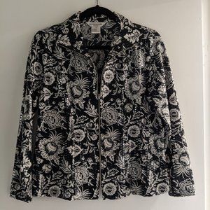 MISOOK EXCLUSIVLEY  Black & White Sequin Flower Print Zip Front Jacket Size S